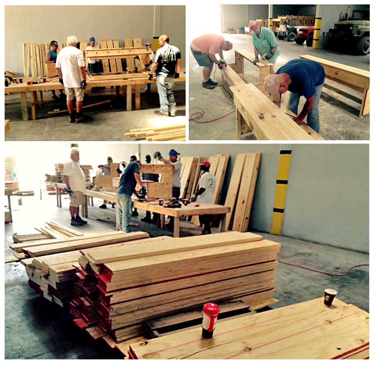 Carpenters finishing school desks today: 7-18-2015  10:30 AM