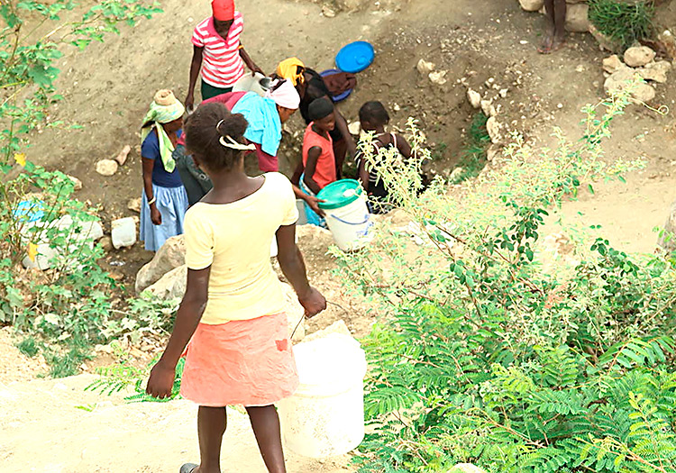 school children struggle to find water