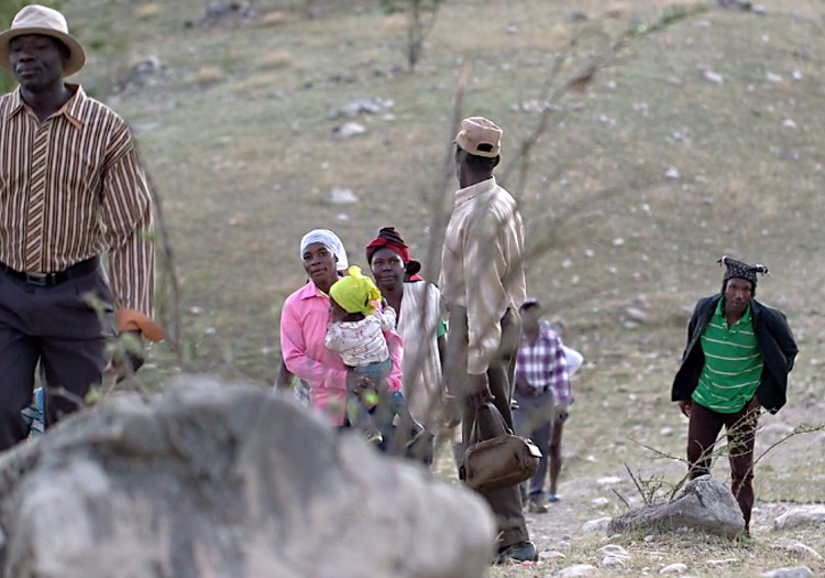 Mountain people travelling to Mobile Medical Clinic.