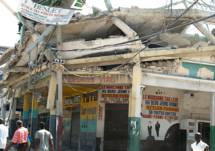 Earthquake damaged buildings in Haiti.