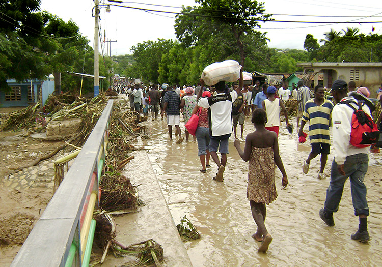 Haitians escaping the floods from the hurricane.