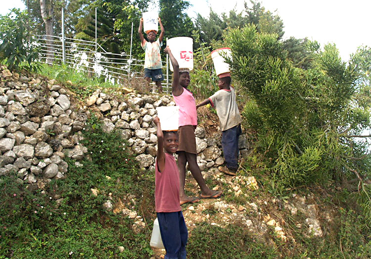 Haitian children fetching water each day