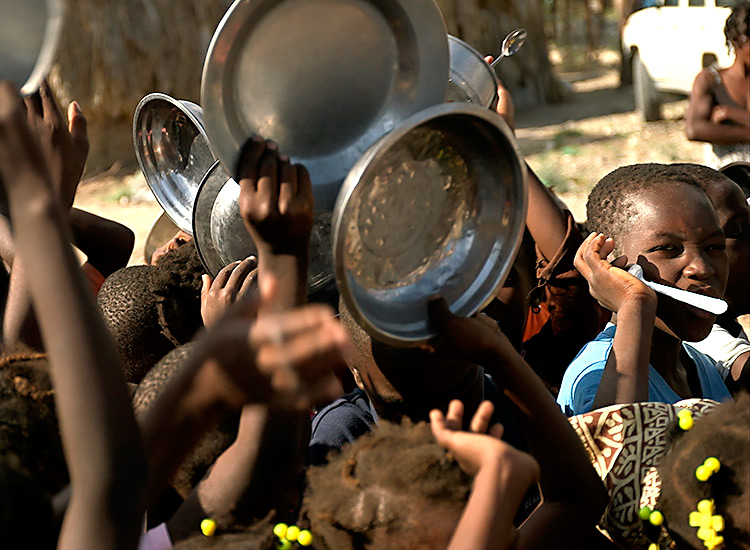 Empty food bowls for Haitian children.