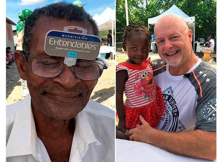 David George holding you Haitian girl while helping with glasses