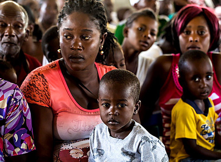 Haitian families waiting to see a doctor.
