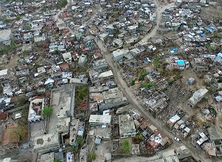 Aerial view of Port Salut, Haiti after Hurricane Matthew
