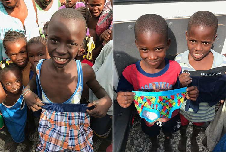 Donation of boys underwear to the poor children in Letant.