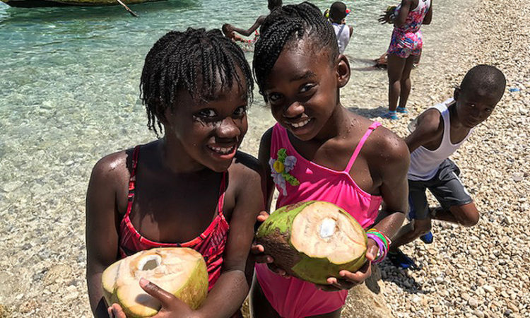 Yolanda and Jolina enjoying coconut