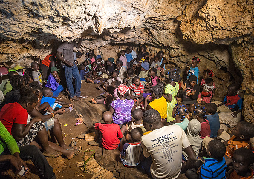 Haitians living in caves after the hurricane in Haiti.