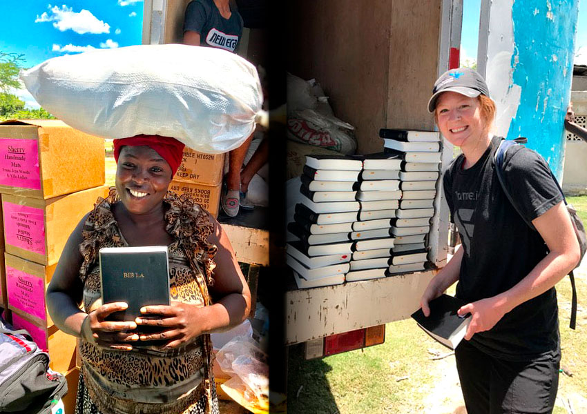 Creole Bible distribution in the voodoo village of Despeezo, Haiti