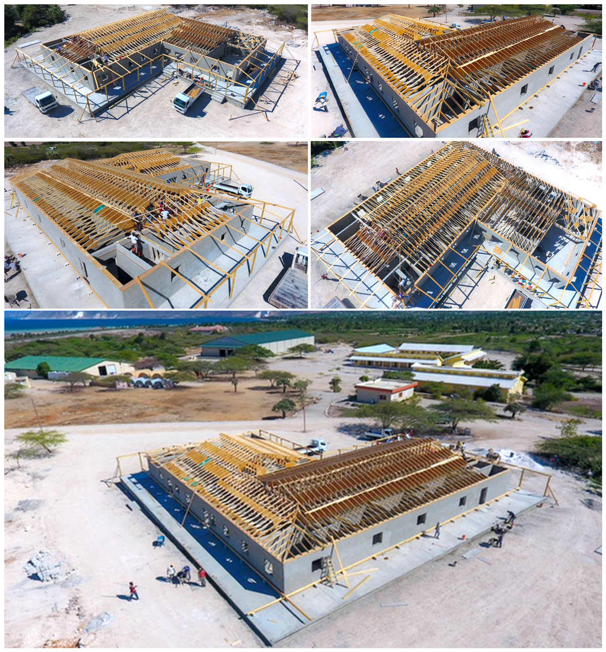 The roof frame is up at the Birthing Center:  9-25-18   5:20 PM