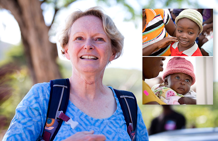 Dr. Pat has knitted caps for the babies and children in the Mobile Medical Clinic.