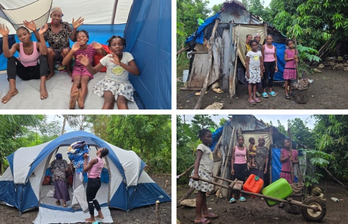 A family saved from tropical storm rains.